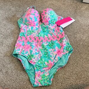 Lilly Pulitzer Pink & Teal Floral One-Piece Swimsuit